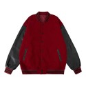 Men's Classic Leather Bomber Jacket Winter Varsity Coat