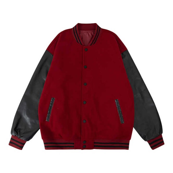 Men's Classic Leather Bomber Jacket Winter Varsity Coat