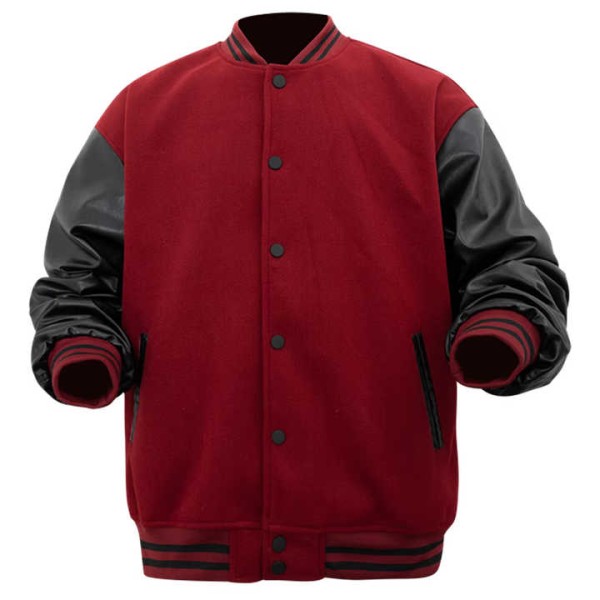 Men's Classic Leather Bomber Jacket Winter Varsity Coat
