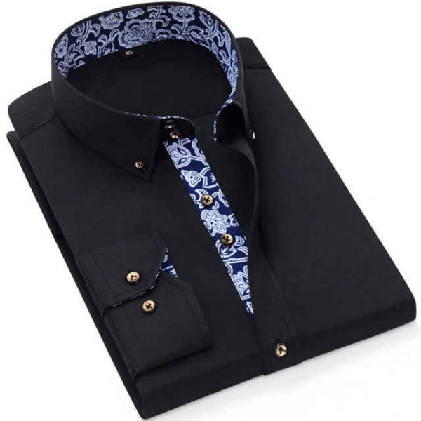 Men's Long Sleeve Business Shirts Square Stand-Up