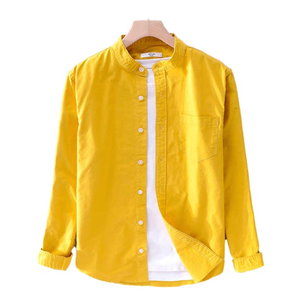 Spring Men Long Sleeve Shirt Stand Collar Casual Tops