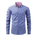 New Four-sided Elastic Fashion Plaid Long-sleeved Lapel Shirt
