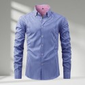 New Four-sided Elastic Fashion Plaid Long-sleeved Lapel Shirt