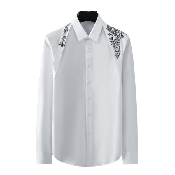 Men's Summer Cotton Dress Shirts Slim Fit Long Sleeve