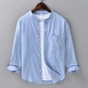 Men's Casual Linen Long-Sleeved Top Artistic Vertical Collar Chinese Style