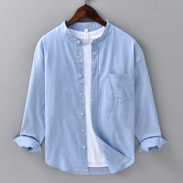 Men's Casual Linen Long-Sleeved Top Artistic Vertical Collar Chinese Style