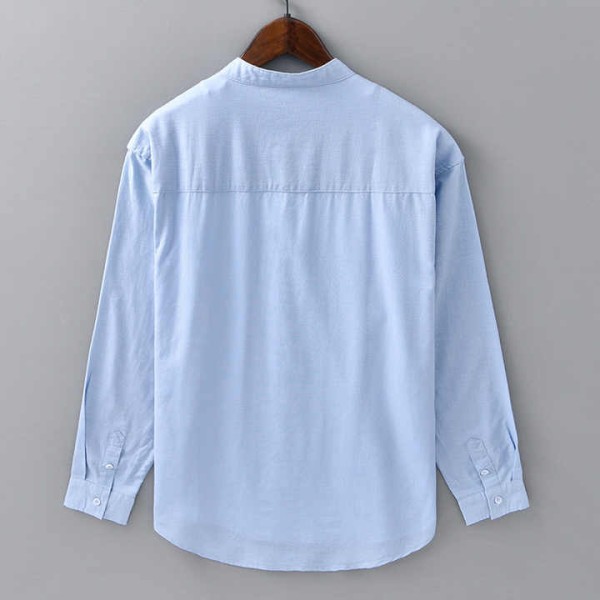 Men's Casual Linen Long-Sleeved Top Artistic Vertical Collar Chinese Style