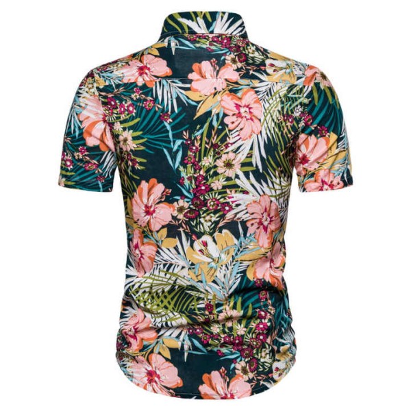 Casual Print Beach Summer Mens Floral Print Shirts Short Sleeve Hawaiian Shirt