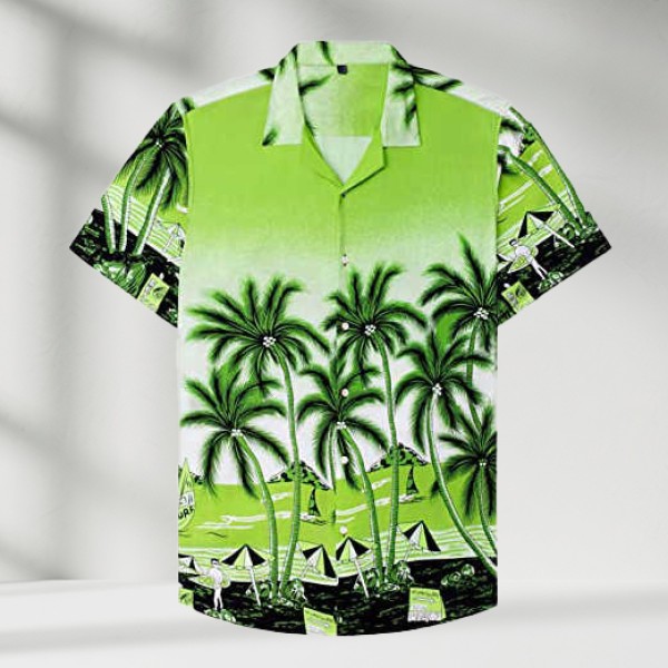 Blue Lapel Summer Casual Men's Regular Youth Printed Slim Fit Hawaiian Shirt