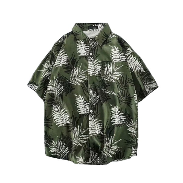 Hawaiian Beach Print Loose Couple Shirt Men's Casual Cool Trendy Short Sleeved Shirt
