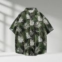 Hawaiian Beach Print Loose Couple Shirt Men's Casual Cool Trendy Short Sleeved Shirt