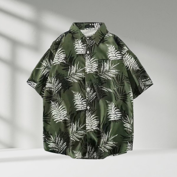Hawaiian Beach Print Loose Couple Shirt Men's Casual Cool Trendy Short Sleeved Shirt